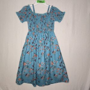 Arshiner Girl's Floral Blue/green Short Sleeved Dress Size 140 (US Girls 10)
